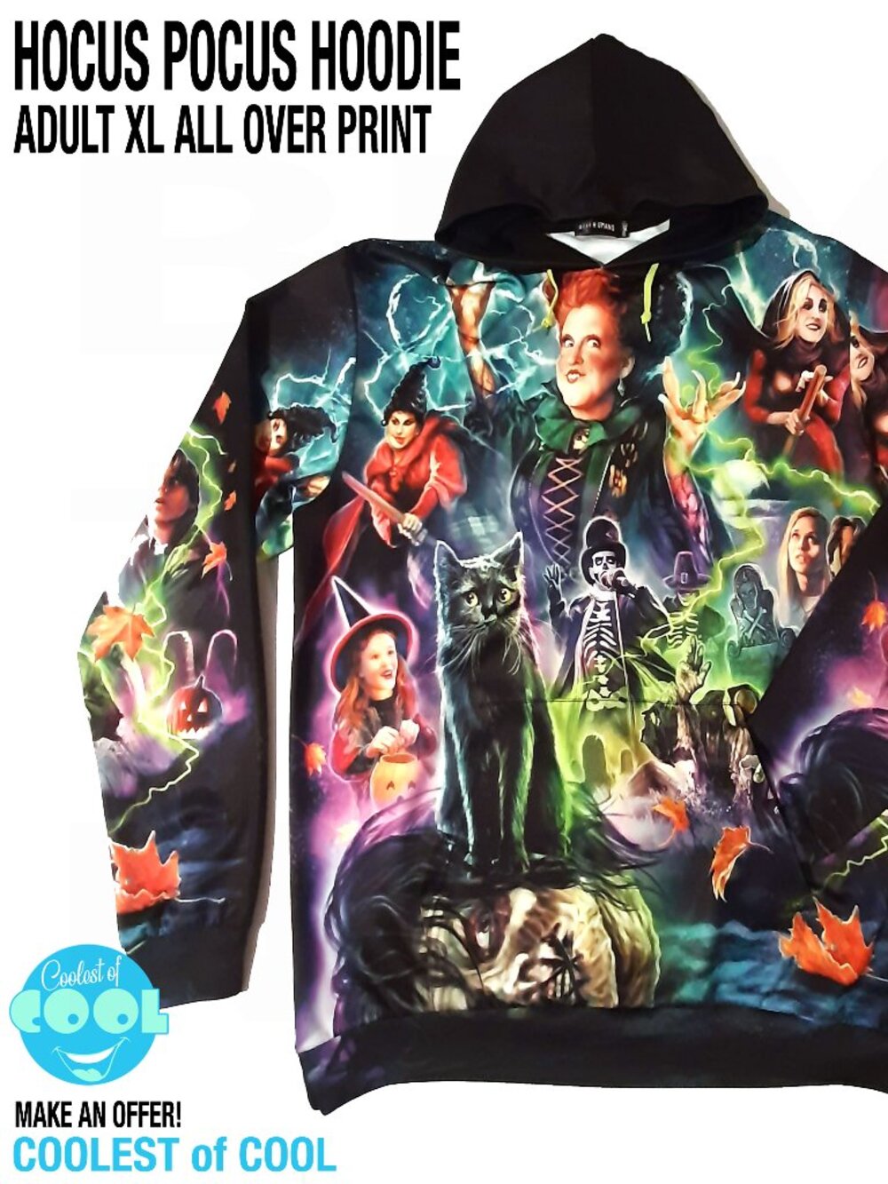 Hocus Pocus movie pullover hoodie size XL pockets Gearhumans 3D all over print